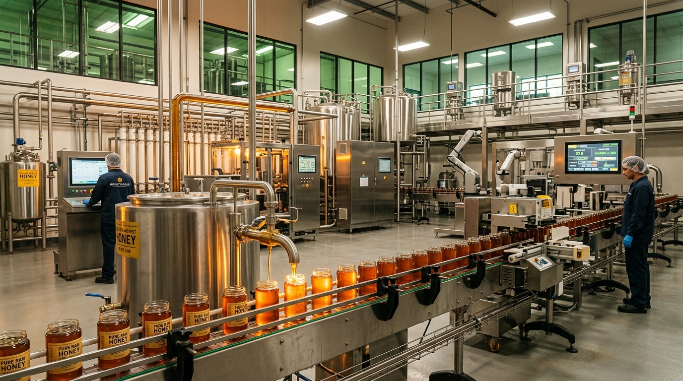 Aarav Agro Foods modern honey processing and bottling facility