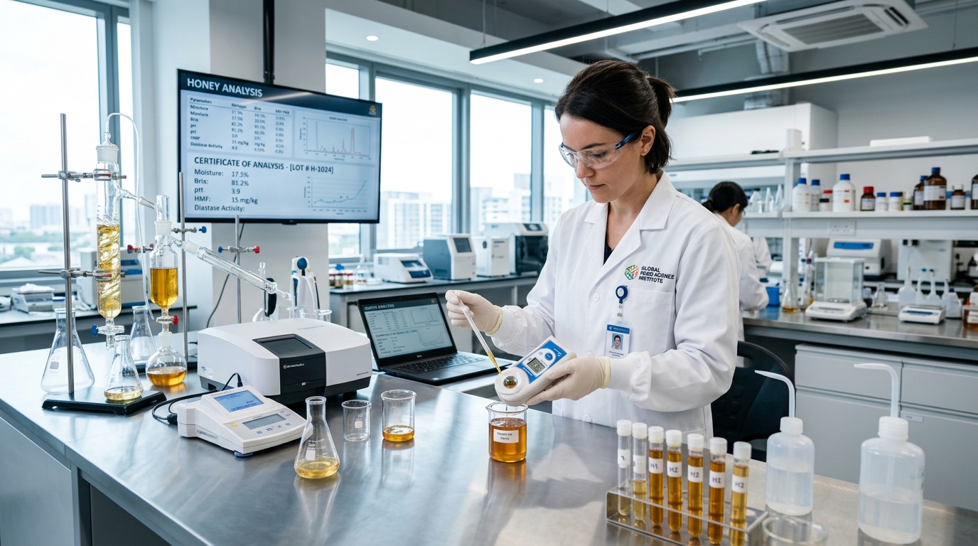 Quality control testing of raw honey parameters in analytical laboratory
